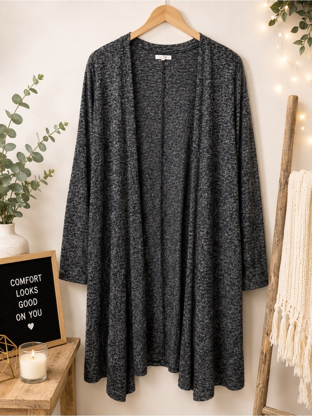 Maurices Dark Charcoal sparkle Open-Front Long Cardigan